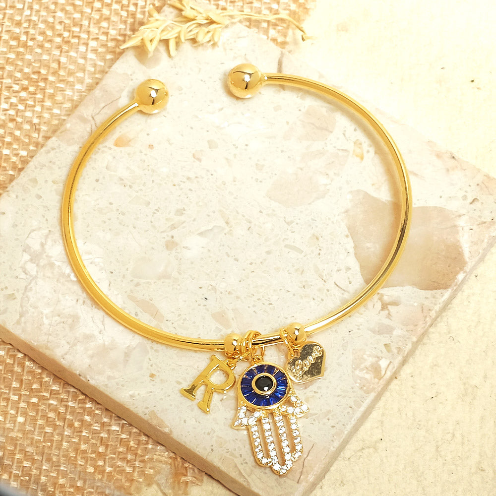 Personalized Initial Hamsa Bracelet + Gift Box