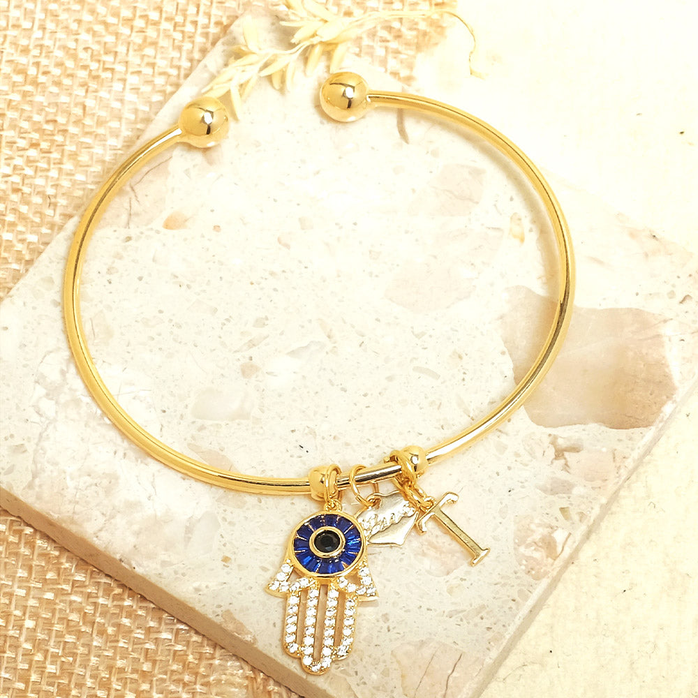 Personalized Initial Hamsa Bracelet + Gift Box