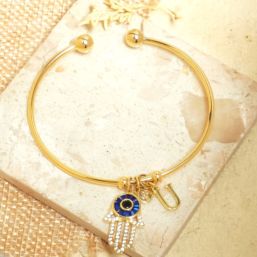 Personalized Initial Hamsa Bracelet + Gift Box