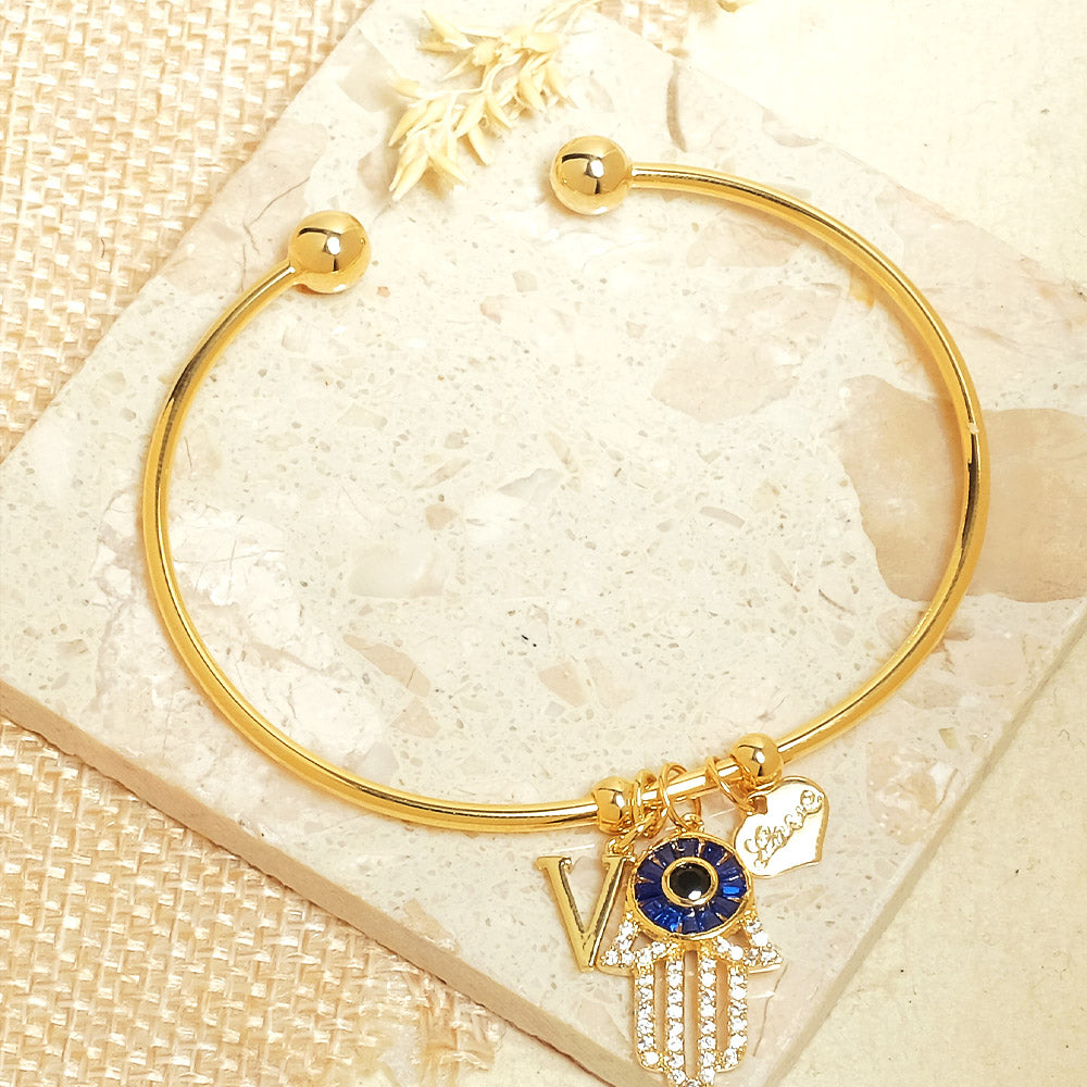 Personalized Initial Hamsa Bracelet + Gift Box