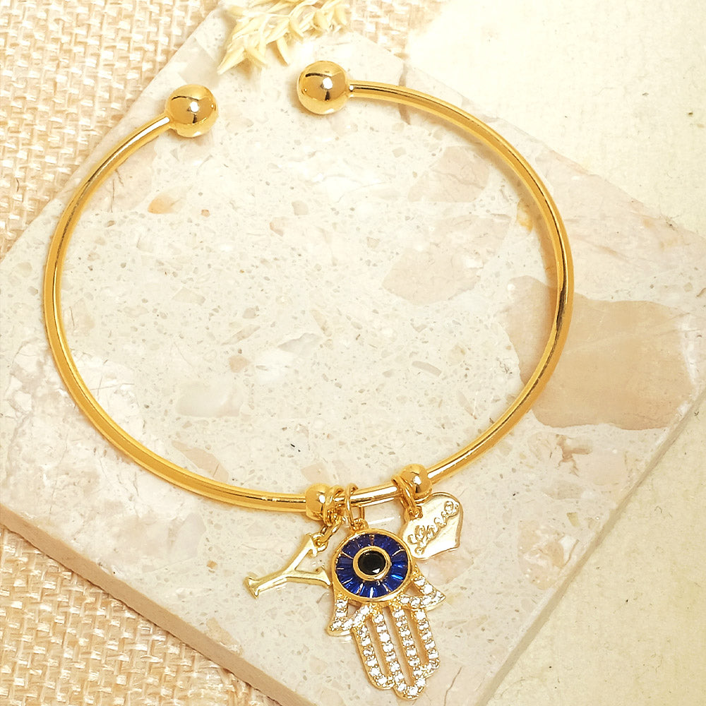 Personalized Initial Hamsa Bracelet + Gift Box