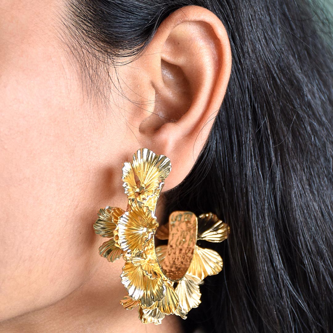 Hibiscus Gilded Hoop Earrings