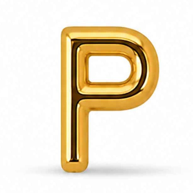 Gold-tone uppercase P letter charm with a smooth, glossy finish and rounded edges, featuring a bold and simple design. The charm is displayed against a clean white background.