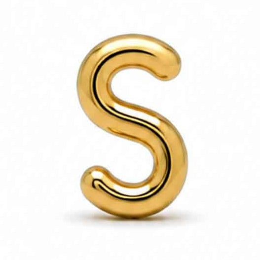 Gold-tone uppercase S letter charm with a smooth, glossy finish and rounded edges, featuring a bold and simple design. The charm is displayed against a clean white background.