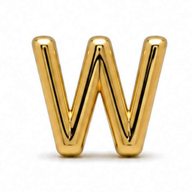 Gold-tone uppercase W letter charm with a smooth, glossy finish and rounded edges, featuring a bold and simple design. The charm is displayed against a clean white background.