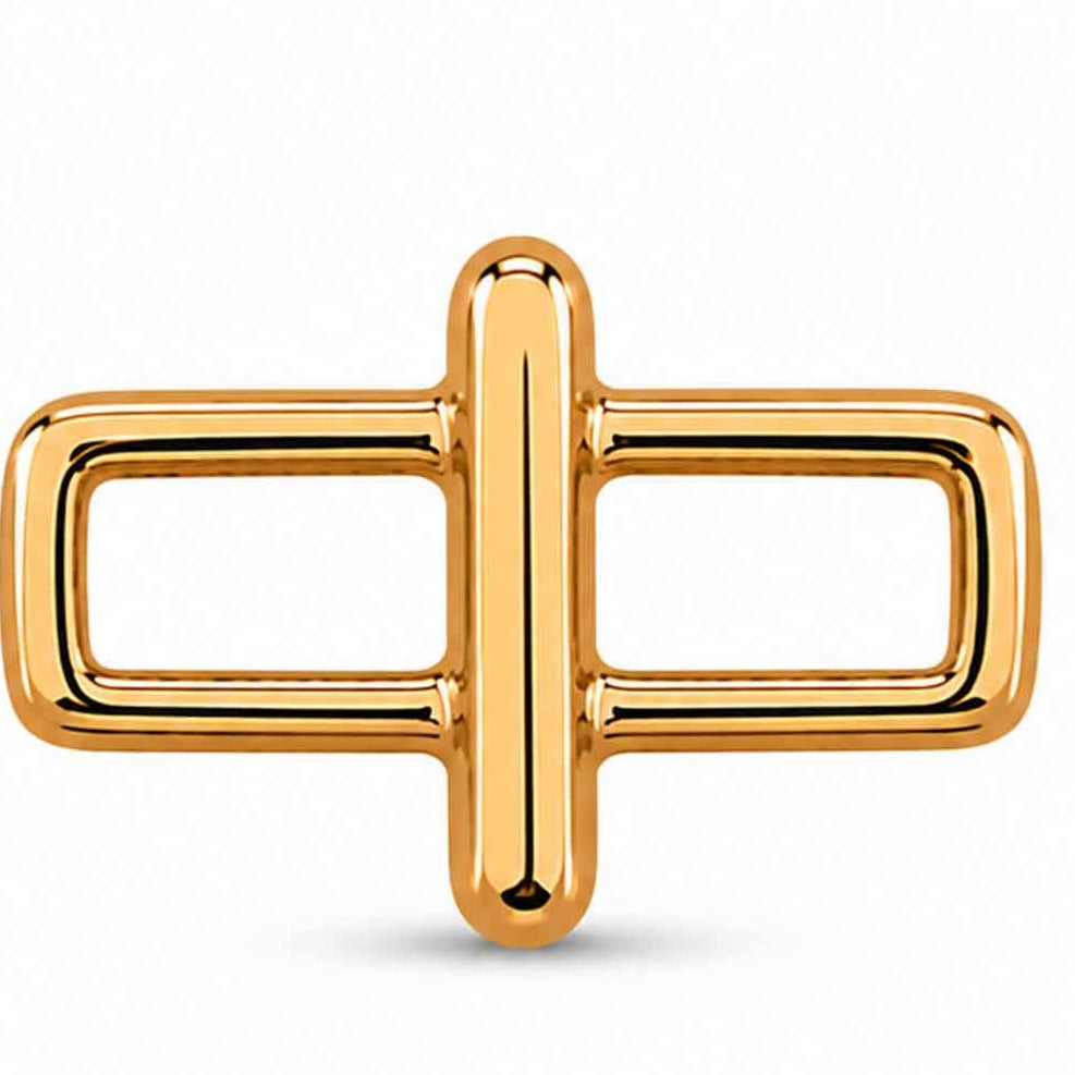 A polished gold-tone letter “I” charm with a glossy, reflective finish, featuring a bold uppercase A design integrated with a rectangular open-link frame. The charm has smooth rounded edges, a modern minimalist style, and a bright metallic surface, displayed against a clean white background.