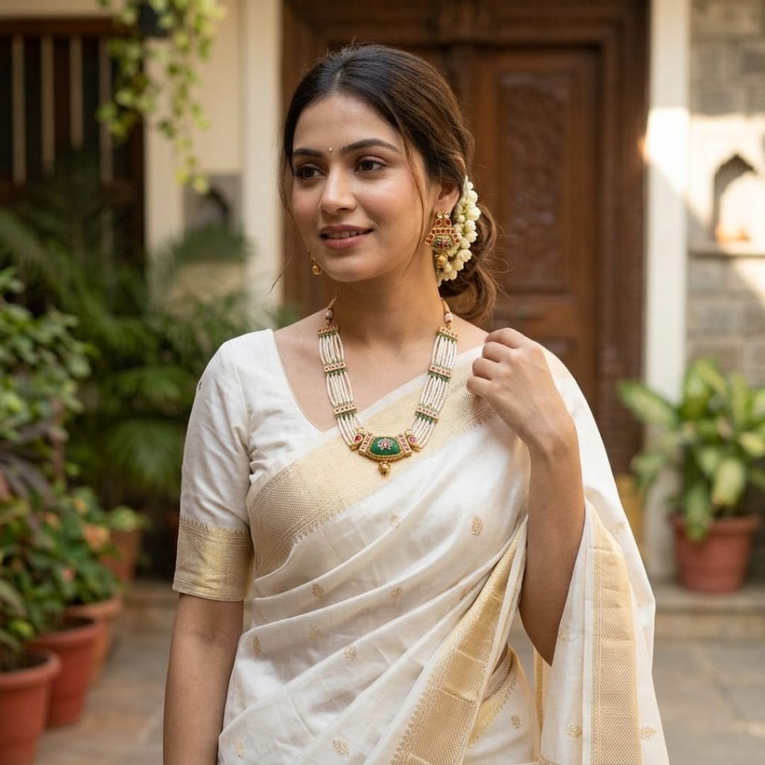 Meenakari pearl necklace set with hand-painted enamel, seed pearls and matching earrings for bridal and festive traditional wear.