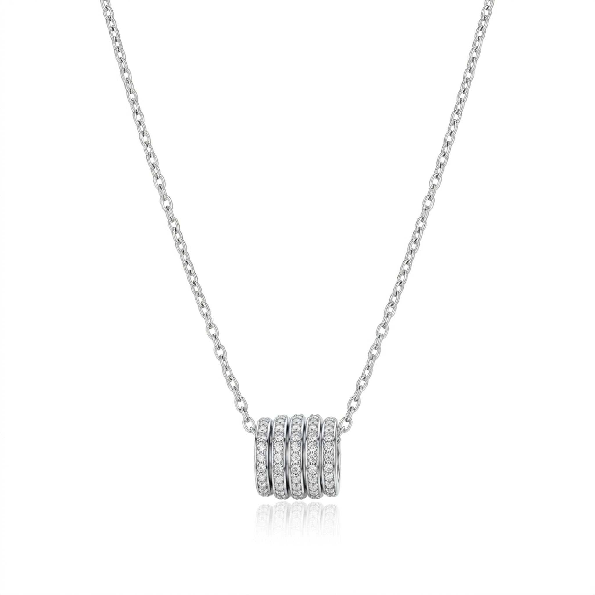Radiant Rings 925 sterling silver necklace with crystal-studded multi-ring pendant
