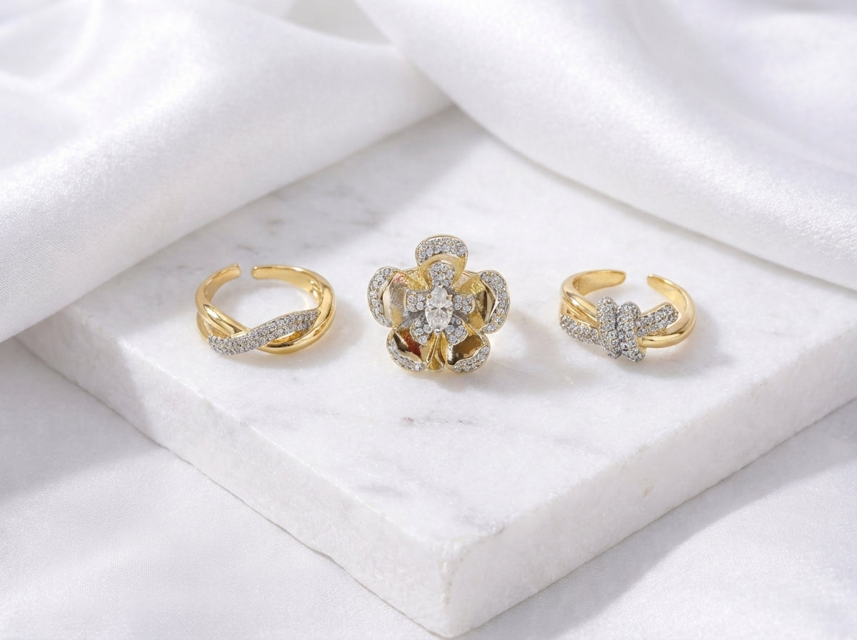 Diamond Drape Ring Stack