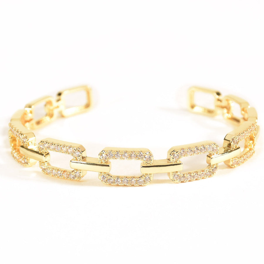 Studded buckle link chain bangle with sparkling stone detailing and an anti-tarnish finish, perfect for everyday wear, modern styling, and thoughtful gifting.