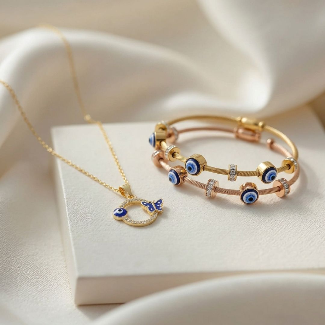 Evil Eye Butterfly Set | Anti-tarnish | Gold Plated | Demi-Fine