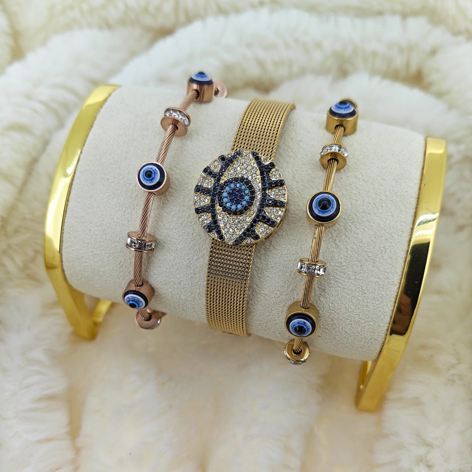 Signature Evil Eye Bangle Stack | Anti-tarnish | Demi-Fine