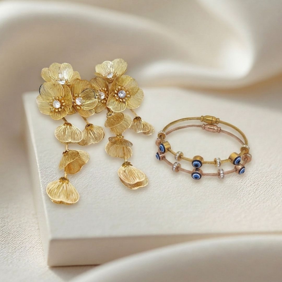 Evil Eye Floral Set (25% OFF) | Anti-tarnish | Gold Plated | Demi-Fine