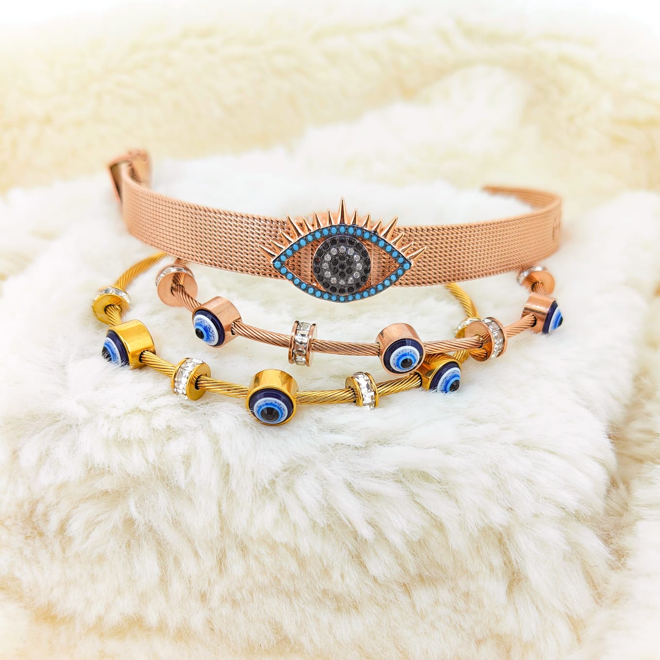 Mystic Evil Eye Bangle Stack | Anti-tarnish | Demi-Fine