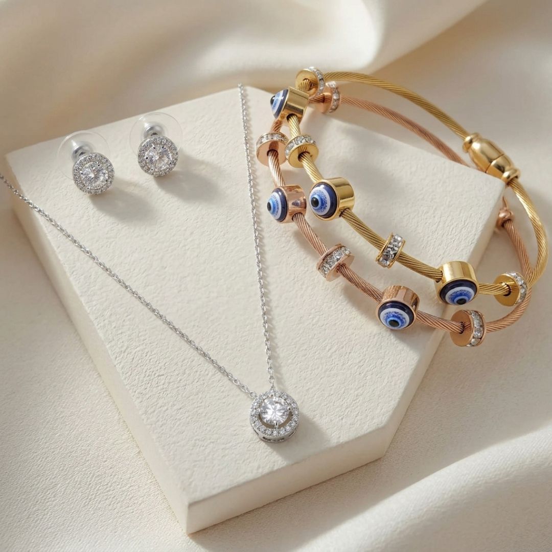 Evil Eye Jewelry Set | Anti-tarnish | Gold Plated | Demi-Fine