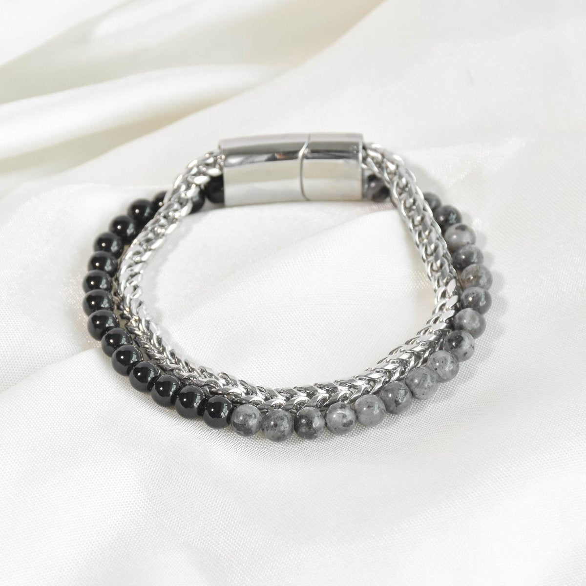Black & Grey Beaded Men Bracelet - Upakarnaproduct_type