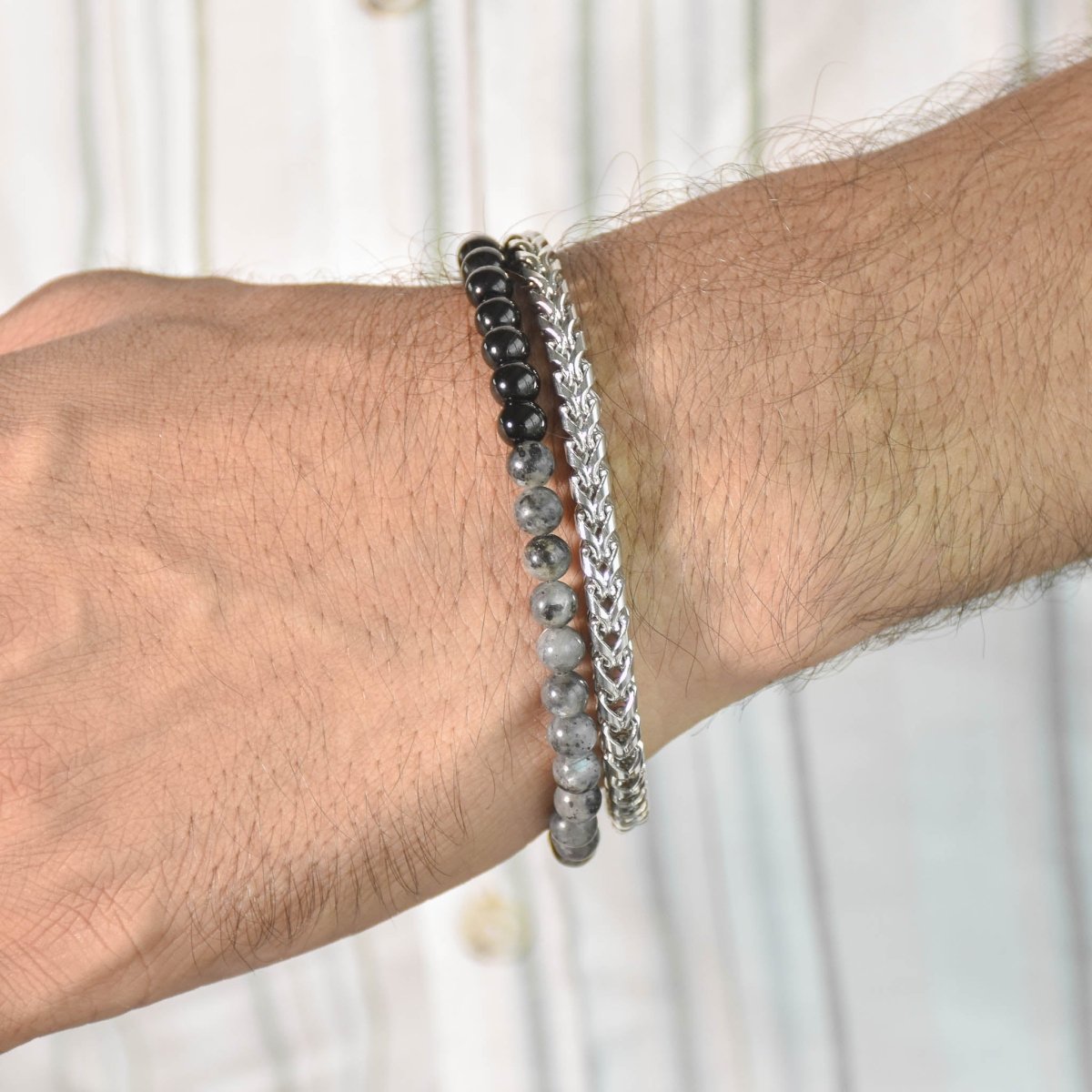 Black & Grey Beaded Men Bracelet - Upakarnaproduct_type