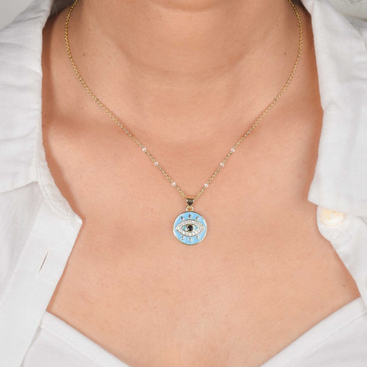 Blue Evil Eye Sequence Pendant, golden