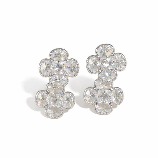 Clear Crystal FlowerStud Earrings, silver