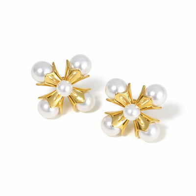 Cross Pearl Stud Earrings