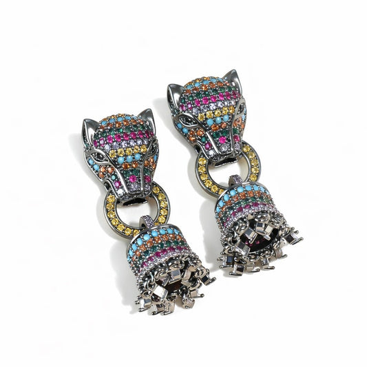Crystal Leopard Statement Earrings, silver