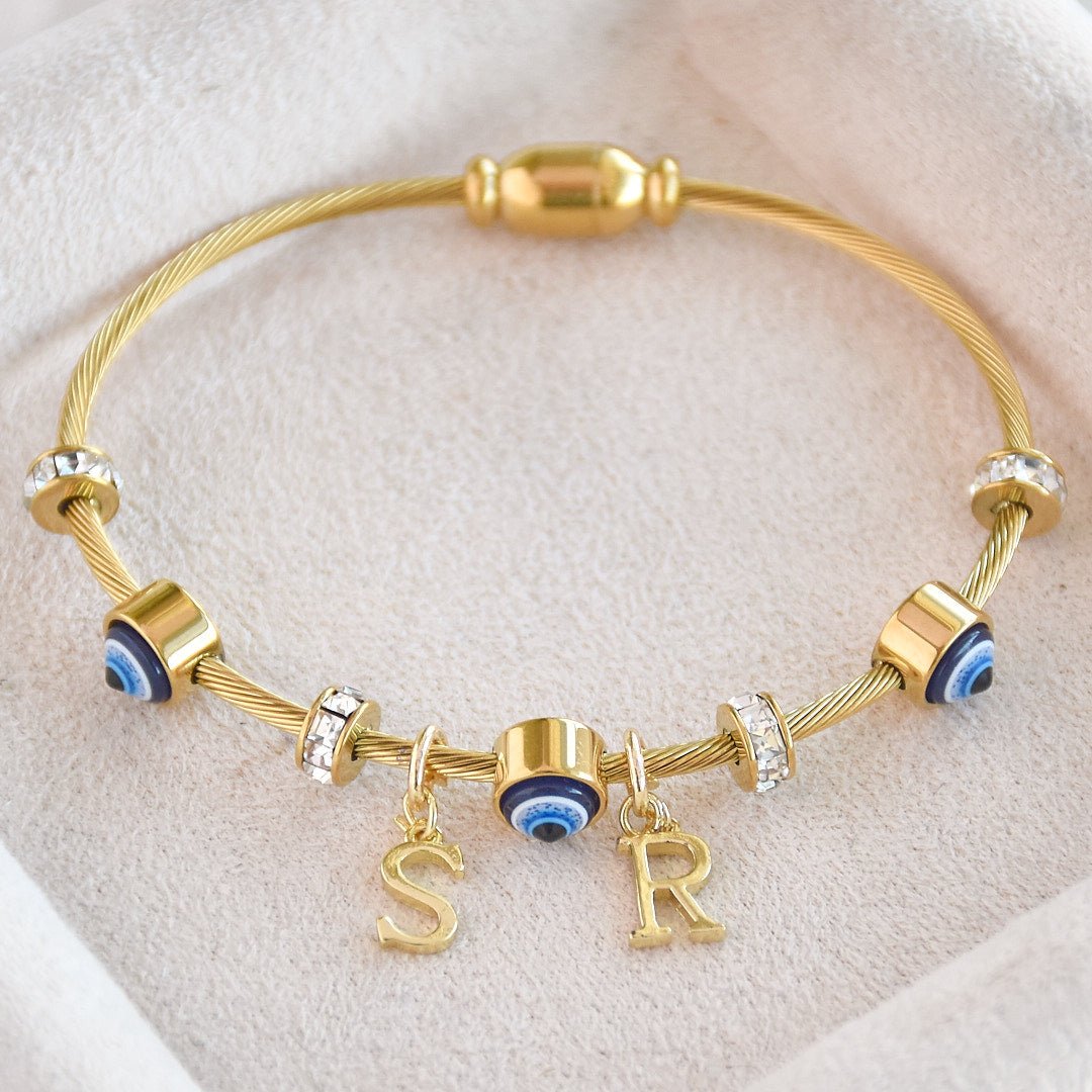 Custom Classic Evil Eye Bangle | Personalize with 2 or 3 Initials - Upakarnaproduct_type