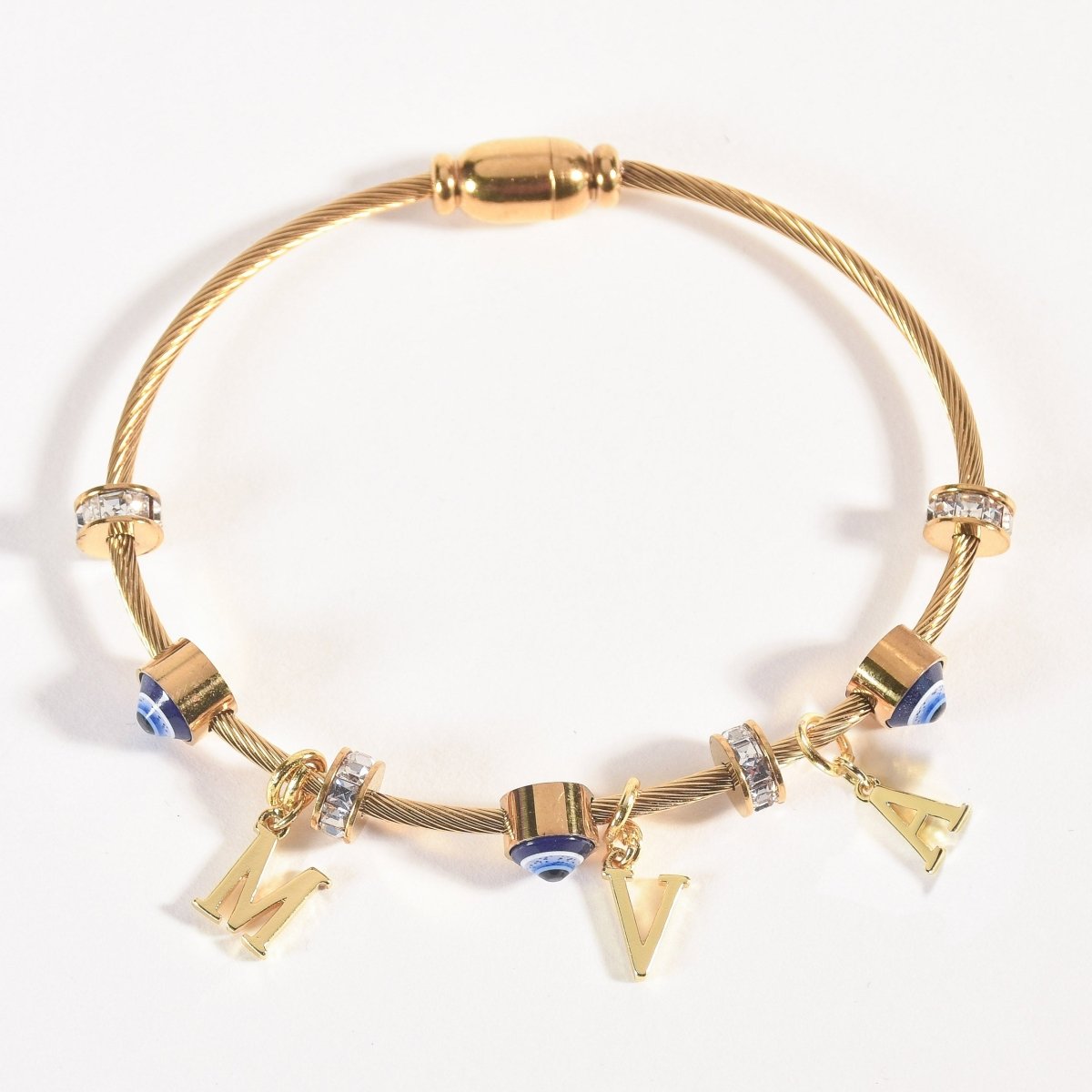 Custom Classic Evil Eye Bangle | Personalize with 2 or 3 Initials - Upakarnaproduct_type