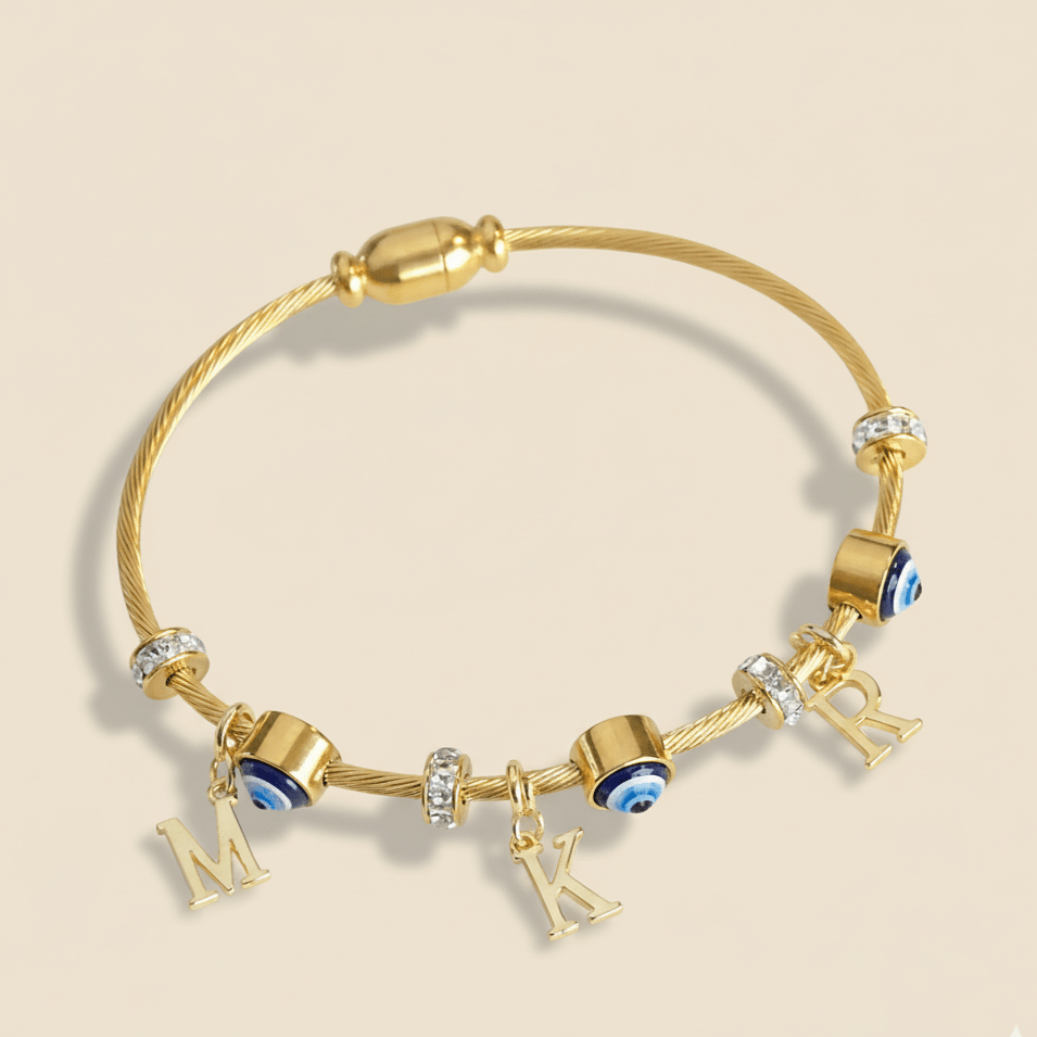 Custom Classic Evil Eye Bangle | Personalize with 2 or 3 Initials - Upakarnaproduct_type