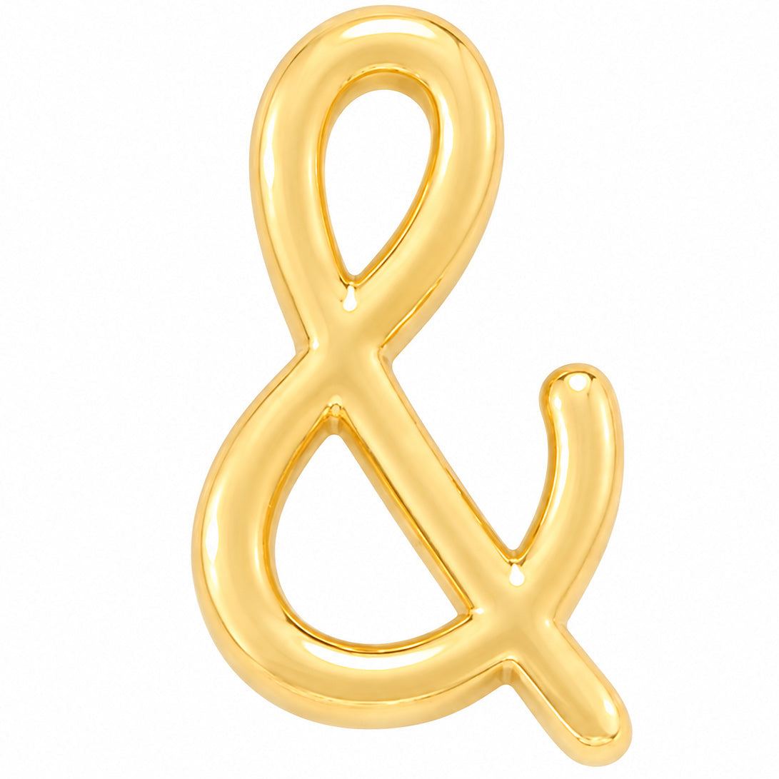 Gold ampersand-shaped jewellery charm with a smooth polished finish on a white background.