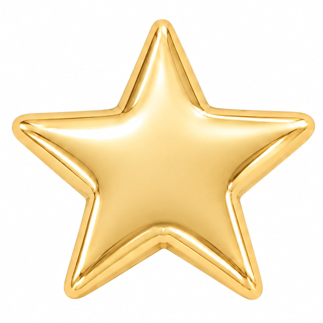 Gold five-pointed star jewellery charm with a smooth polished finish on a white background.