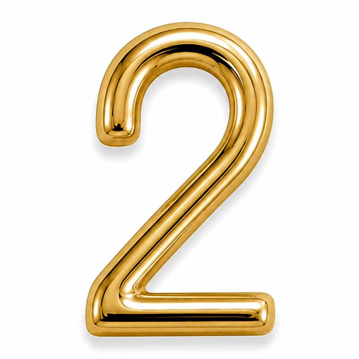 Gold number 2 jewellery charm with a smooth, polished finish on a white background.
