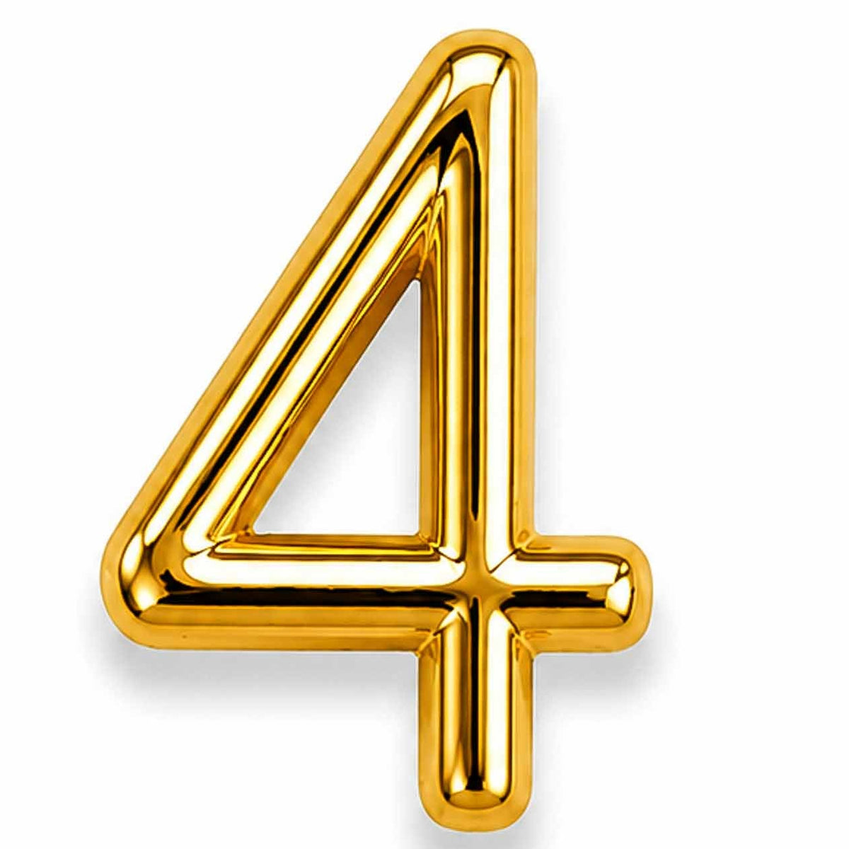 Gold number 4 jewellery charm with a smooth, polished finish on a white background.