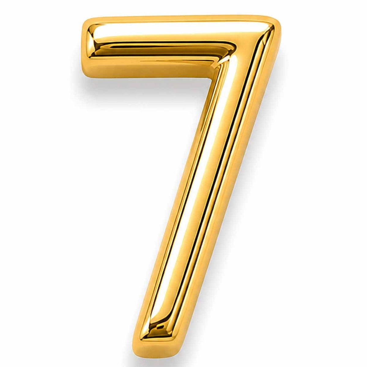 Gold number 7 jewellery charm with a smooth, polished finish on a white background