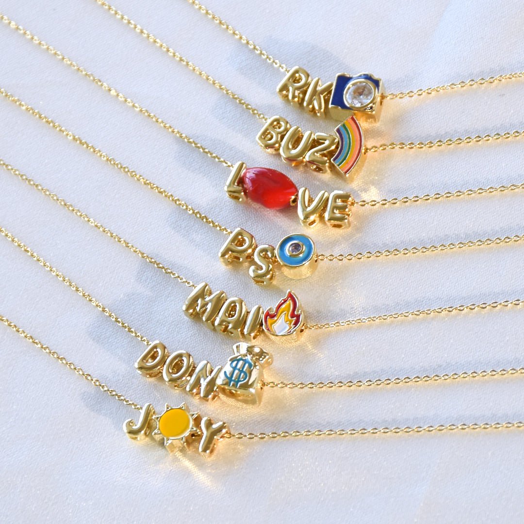 Cute Name Charms Necklace | Custom Letter & Symbol Chain - Upakarnaproduct_type