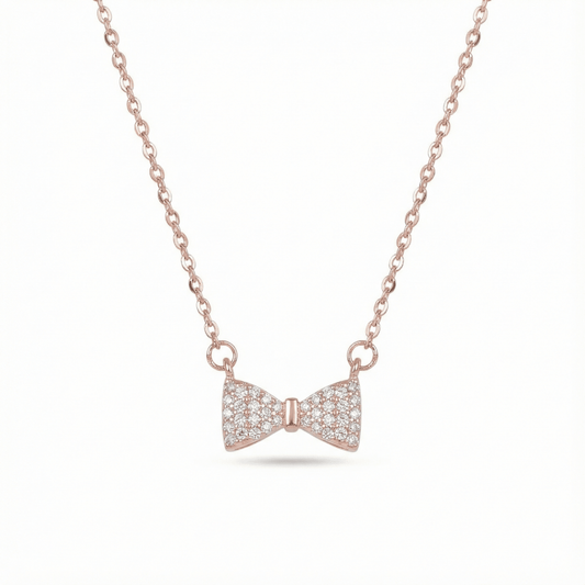 Diamond Dust Bow Necklace, rose gold