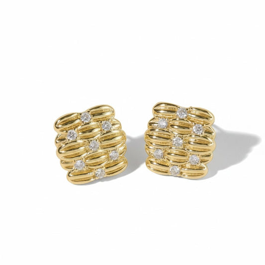 Diamond Dust Square Stud Earrings