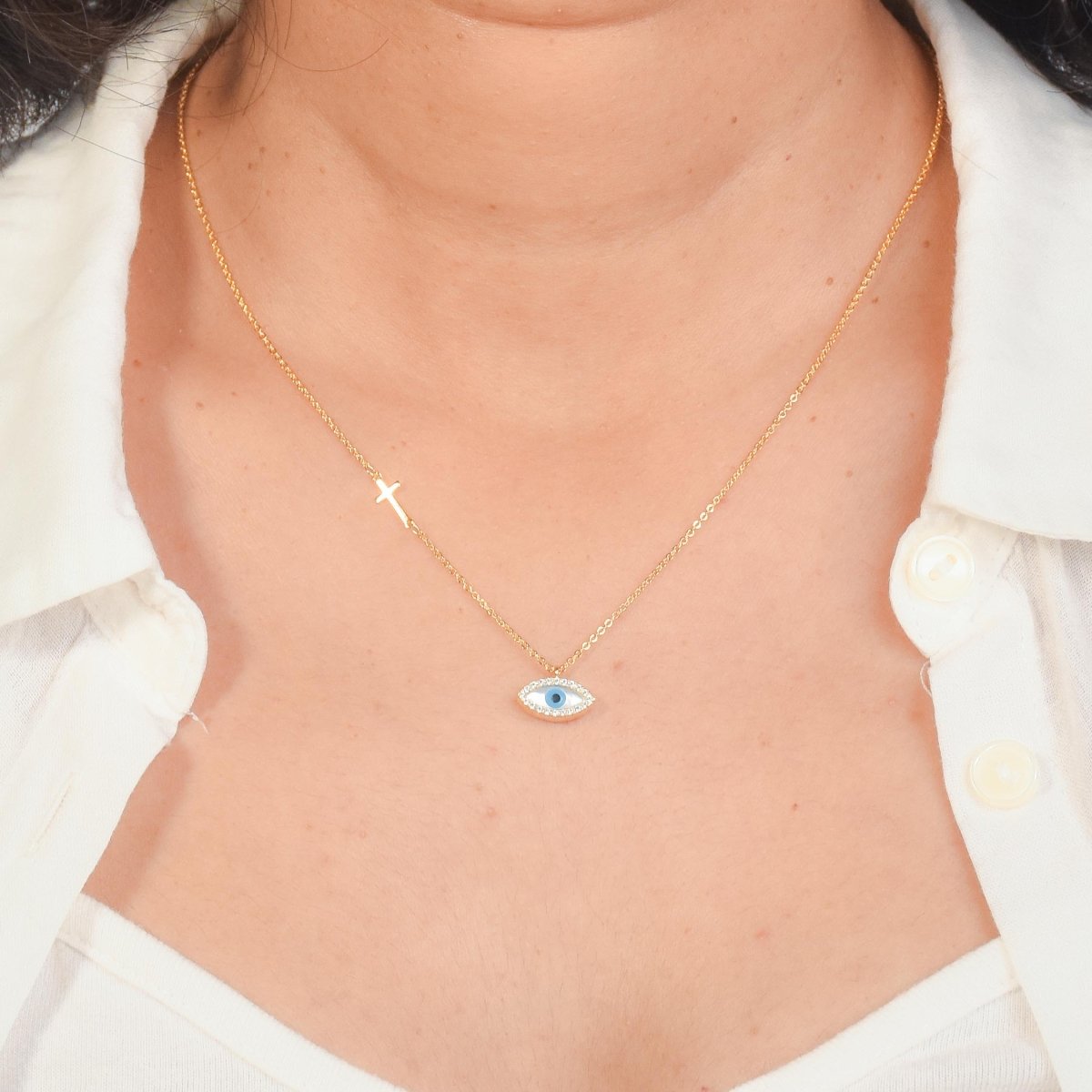 Divine Evil Eye & Cross Necklace - Upakarnaproduct_type