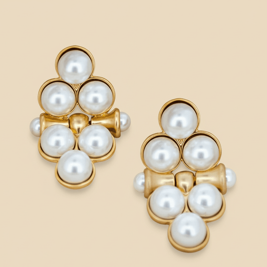 Embellished Pearls Dangler Earrings, golden