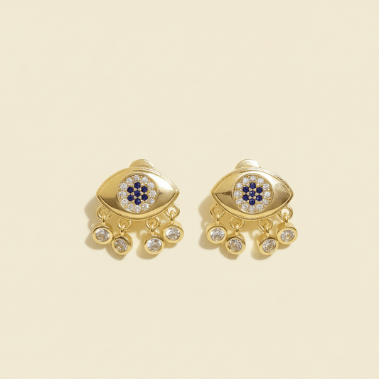 Evil Eye Drop Earrings, golden