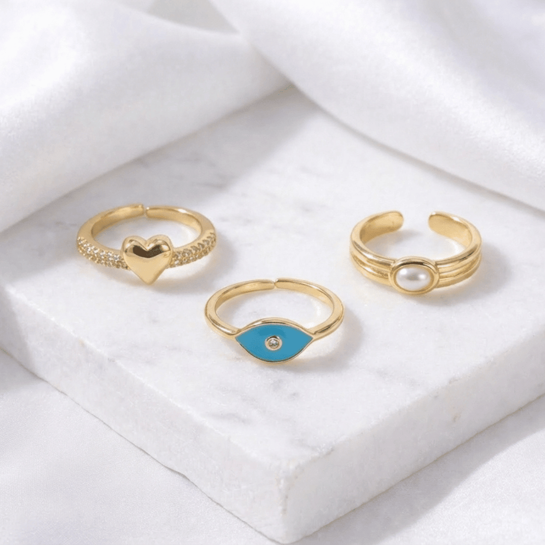Evil Eye Heart Ring Stack - Upakarnaproduct_type