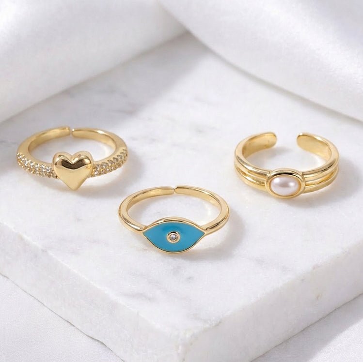 Evil Eye Heart Ring Stack - Upakarnaproduct_type