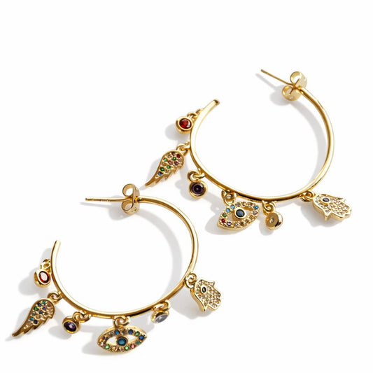 Evil Eye Hoop Earrings, golden