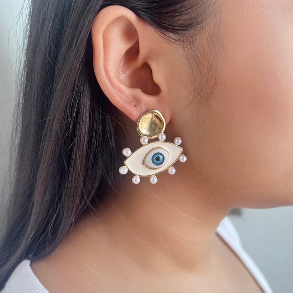 Evil Eye Pearl Earrings - Upakarnaproduct_type