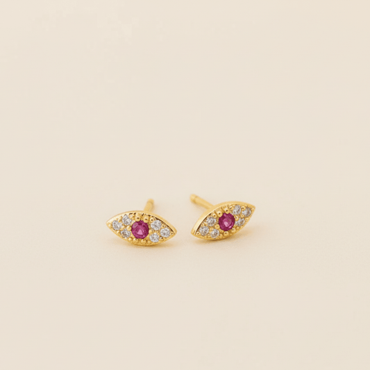 Evil Eye Tiny Studs Earrings, golden