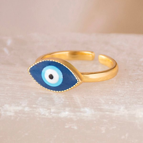 Eyeshaped Dark Blue Evil Eye Ring - Upakarnaproduct_type