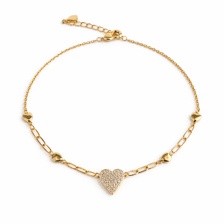 Gilded Heart Linked Anklet - Upakarnaproduct_type