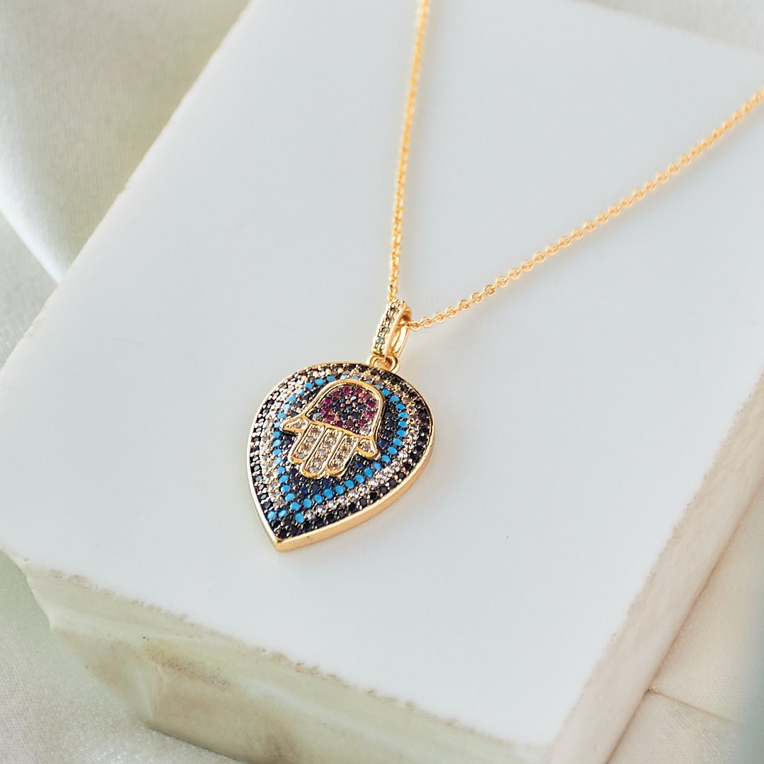 Hamsa Drop Eye Necklace - Upakarnaproduct_type