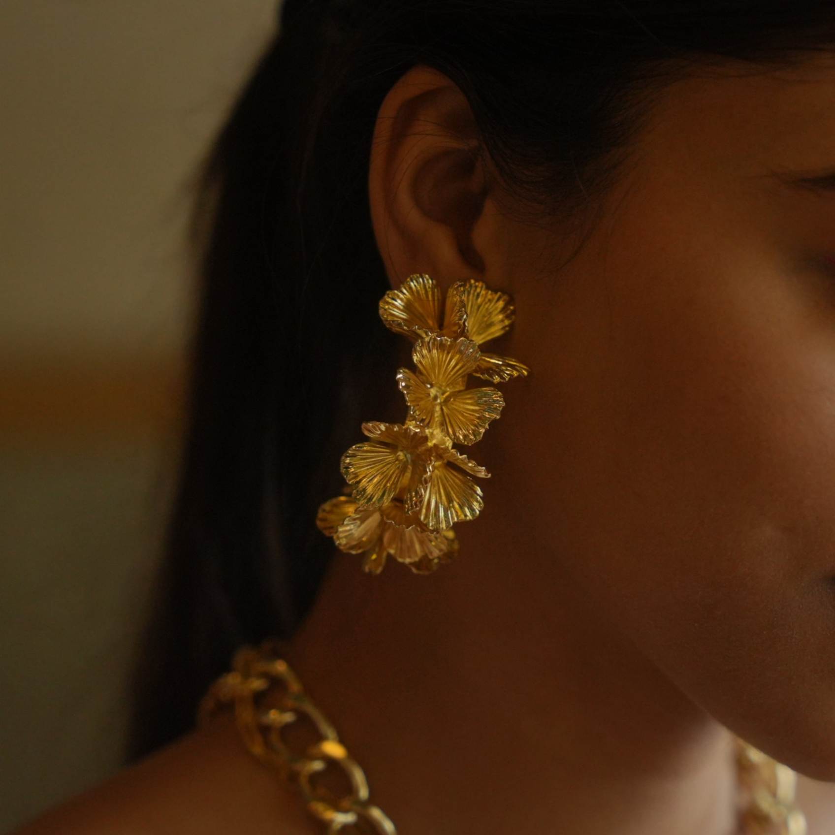 Hibiscus Gilded Hoop Earrings