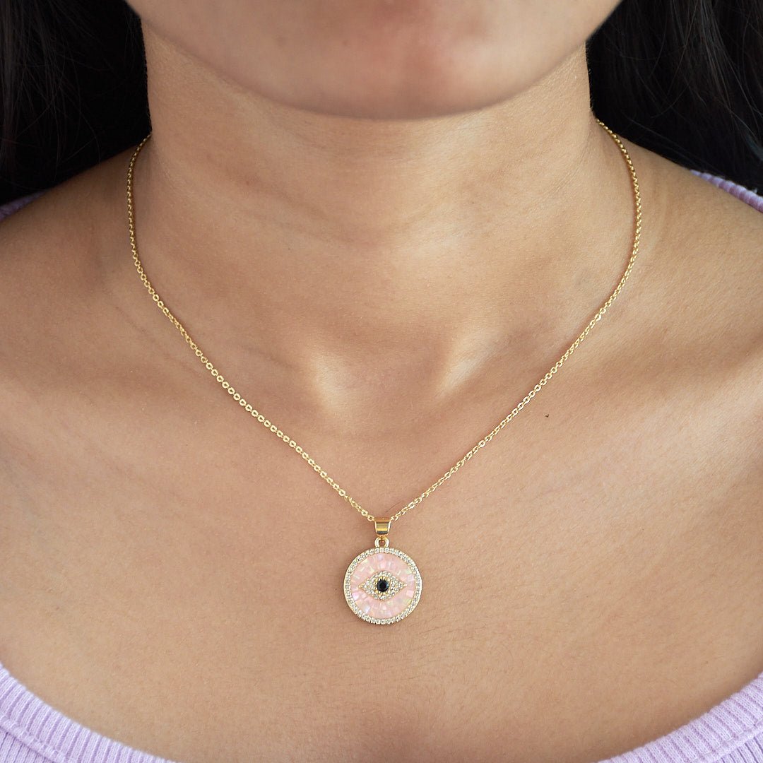 Mother Of Pearl Evil Eye Necklace - Upakarnaproduct_type