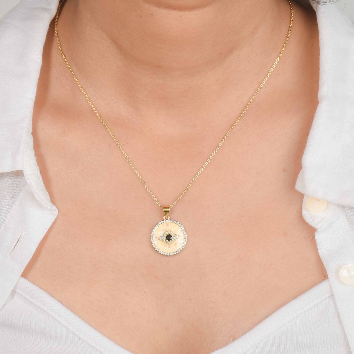 Mother Of Pearl Evil Eye Necklace - Upakarnaproduct_type